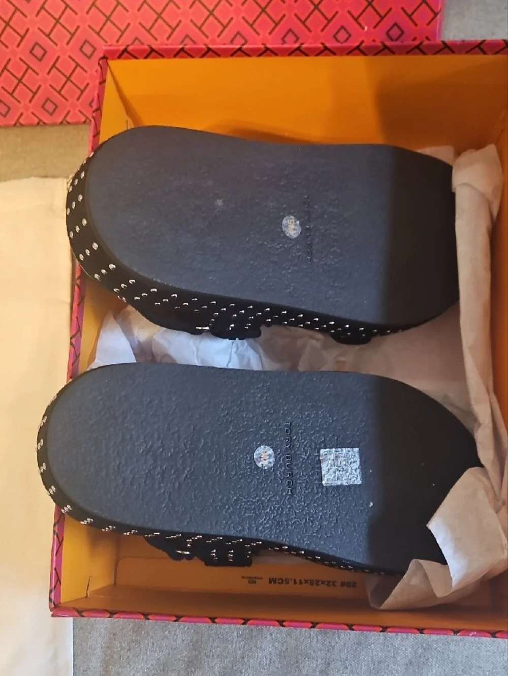 NWT Tory Burch Black Studded Platform Sandals with Logo Accent Kira